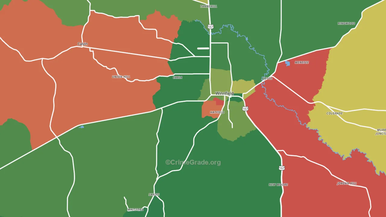 Winnfield, LA Map of Theft Rates