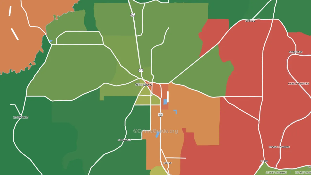 Winnsboro, LA Map of Theft Rates