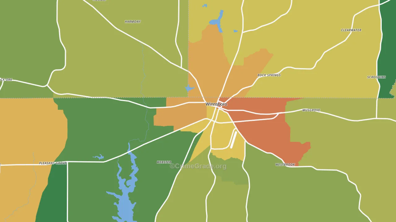 Winnsboro, TX Map of Theft Rates