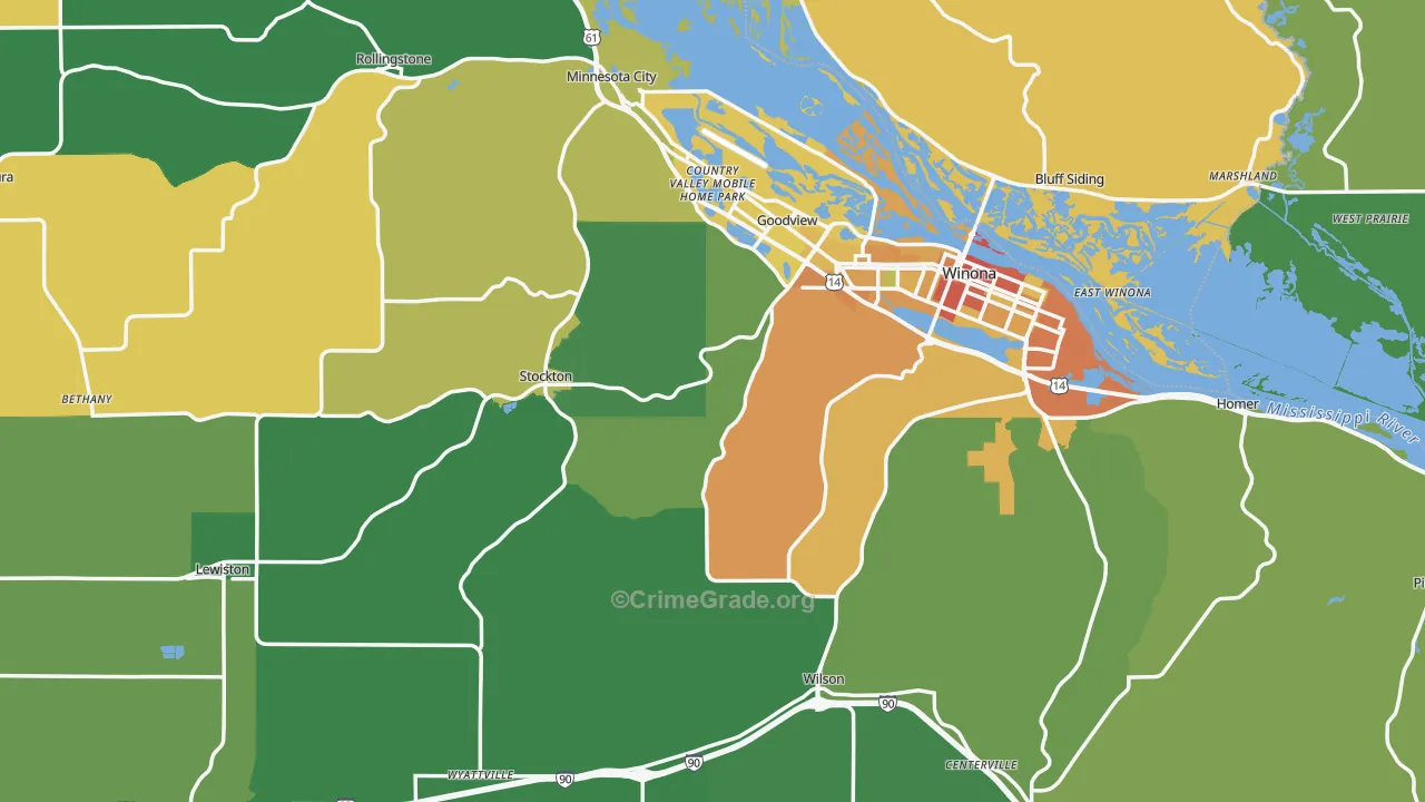 Winona County, MN Map of Theft Rates