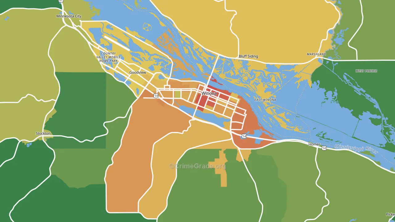 Winona, MN Map of Theft Rates