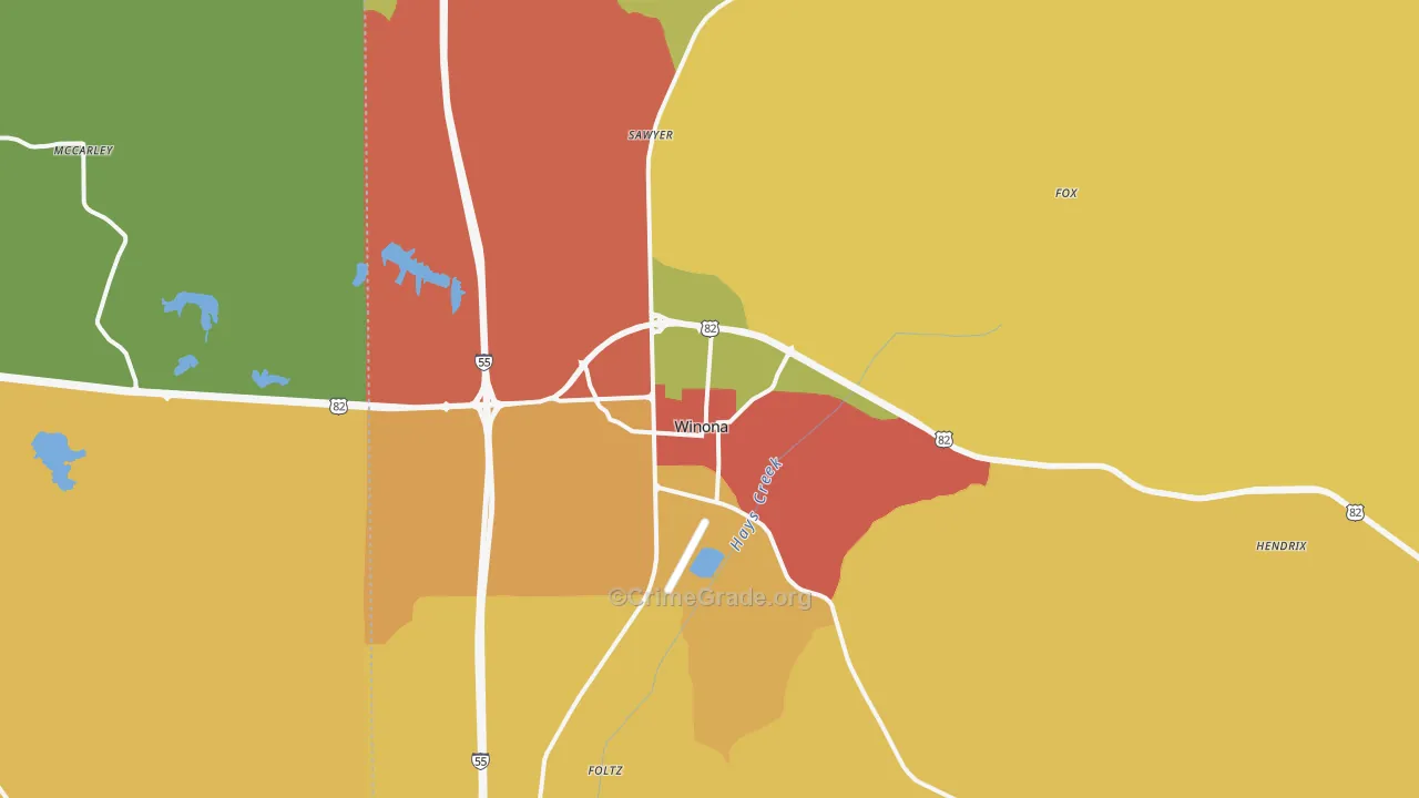 Winona, MS Map of Theft Rates