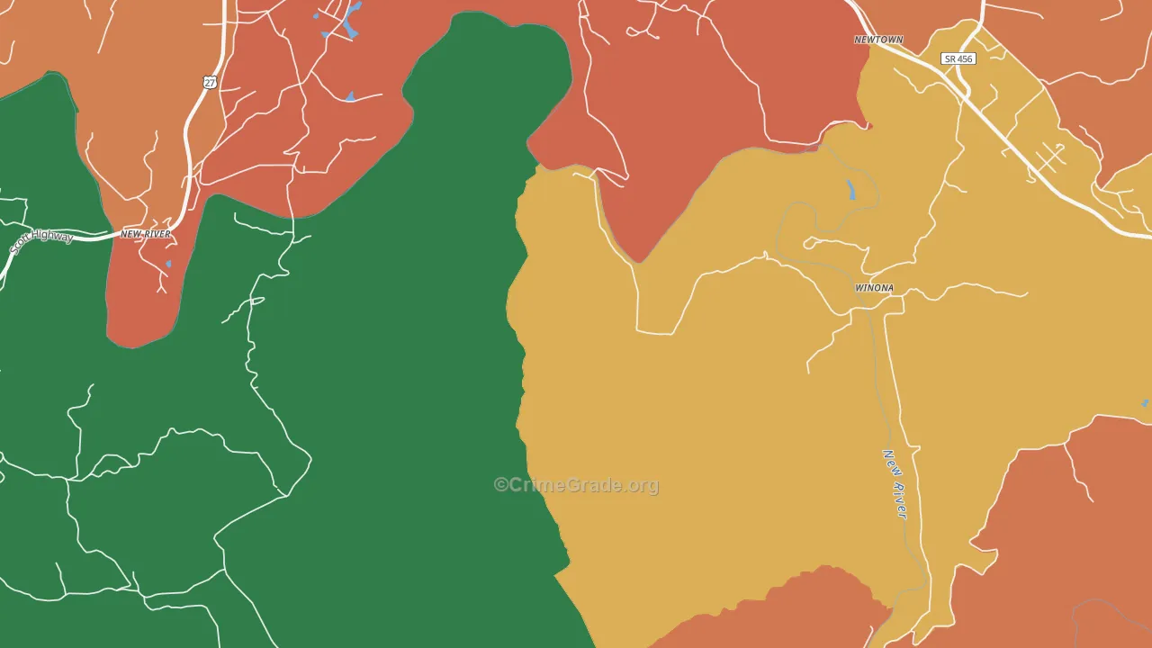 Winona, TN Map of Theft Rates
