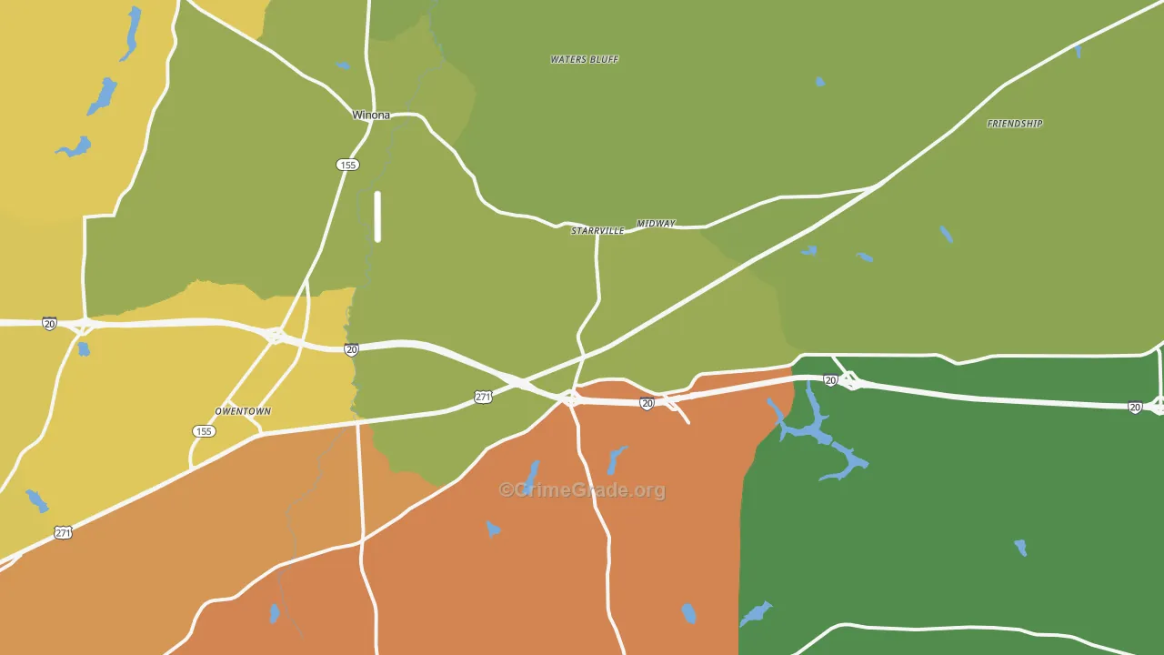 Winona, TX Map of Theft Rates
