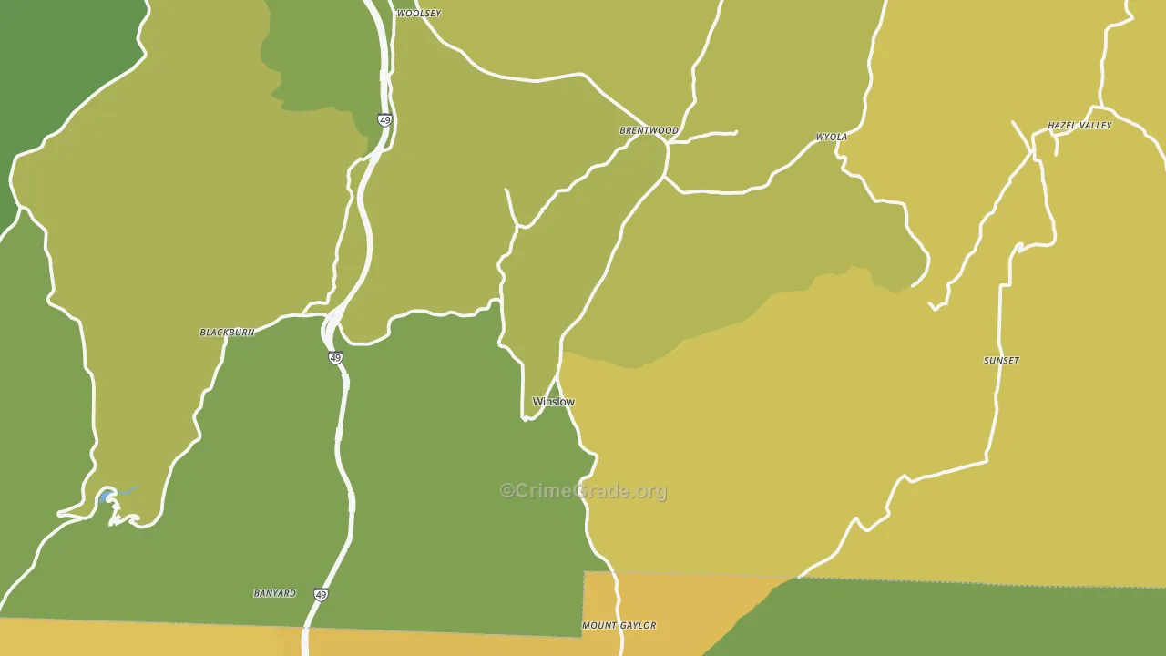 Winslow, AR Map of Theft Rates