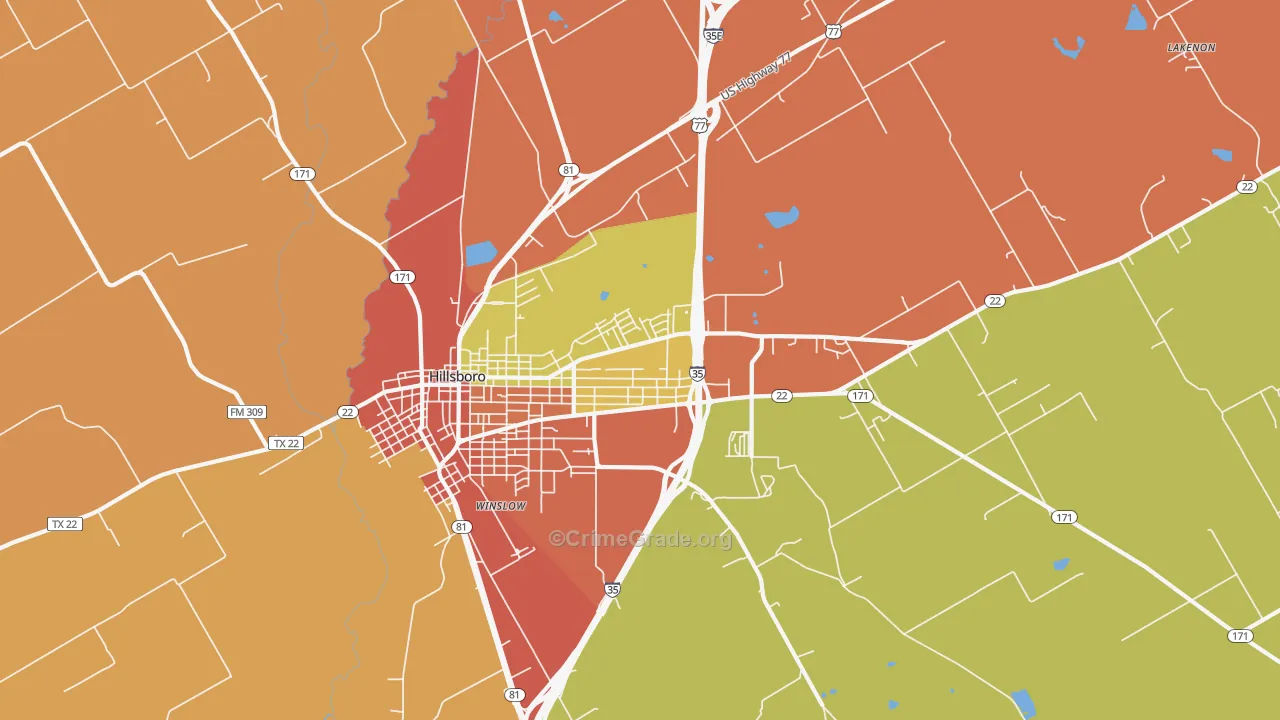 Winslow, TX Map of Theft Rates