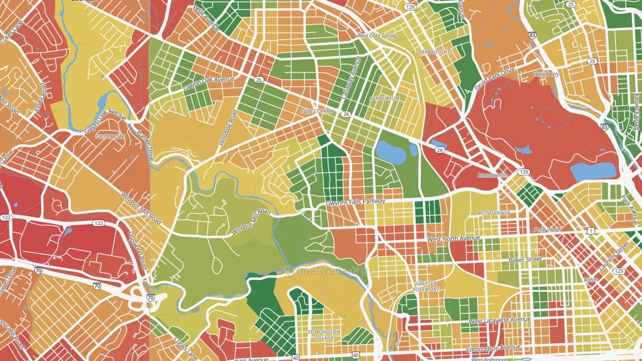 Winsor Hills, Baltimore, MD Map of Theft Rates