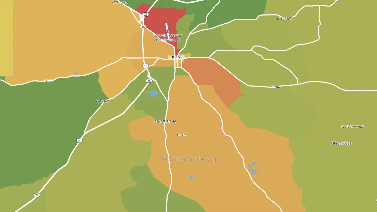Winston County, MS Map of Theft Rates