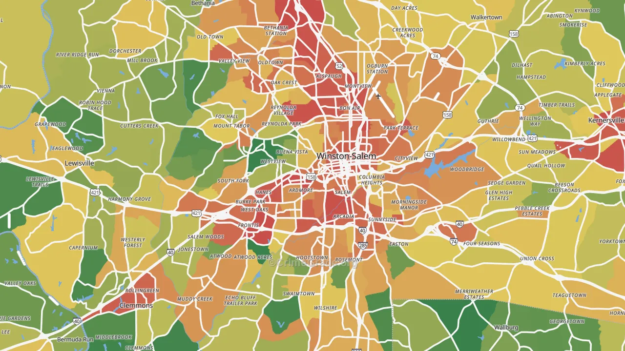 Winston-Salem, NC Map of Theft Rates