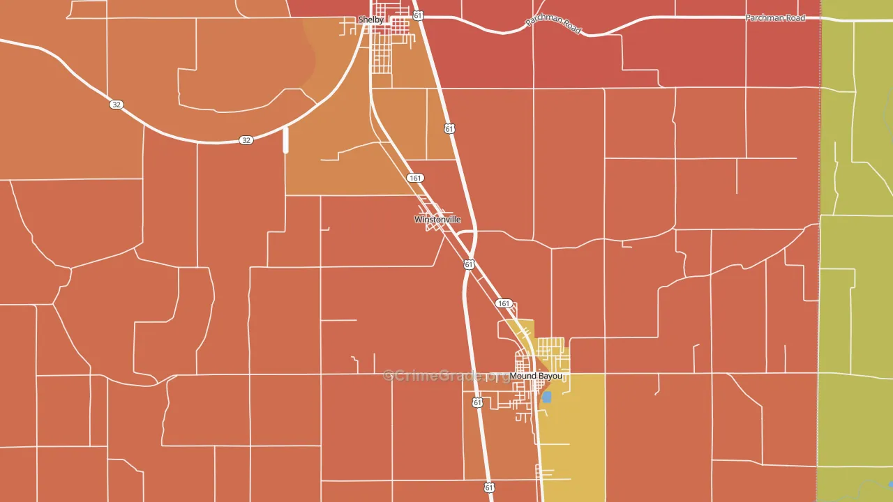 Winstonville, MS Map of Theft Rates