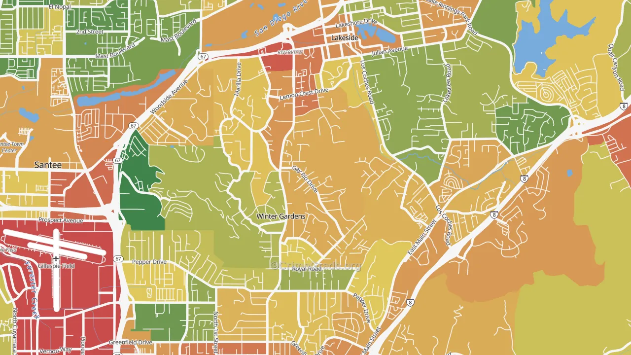 Winter Gardens, Lakeside, CA Map of Theft Rates