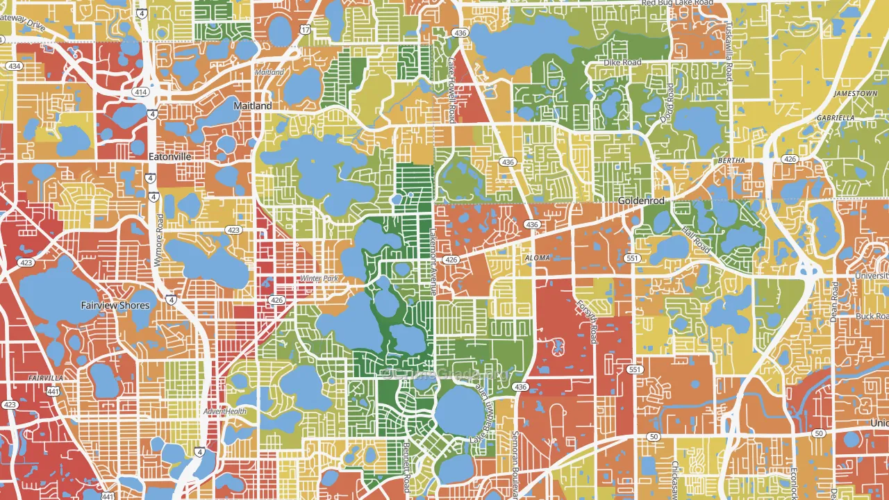 Winter Park, FL Map of Theft Rates