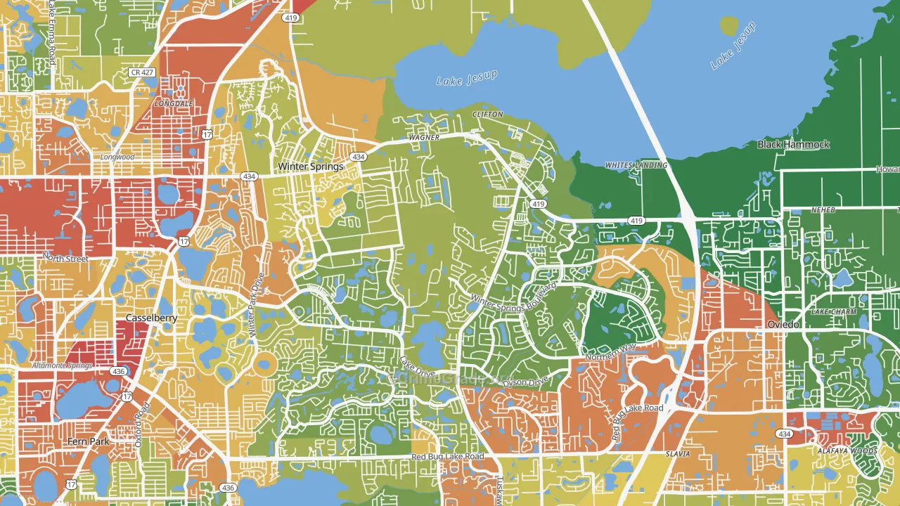 Winter Springs, FL Map of Theft Rates