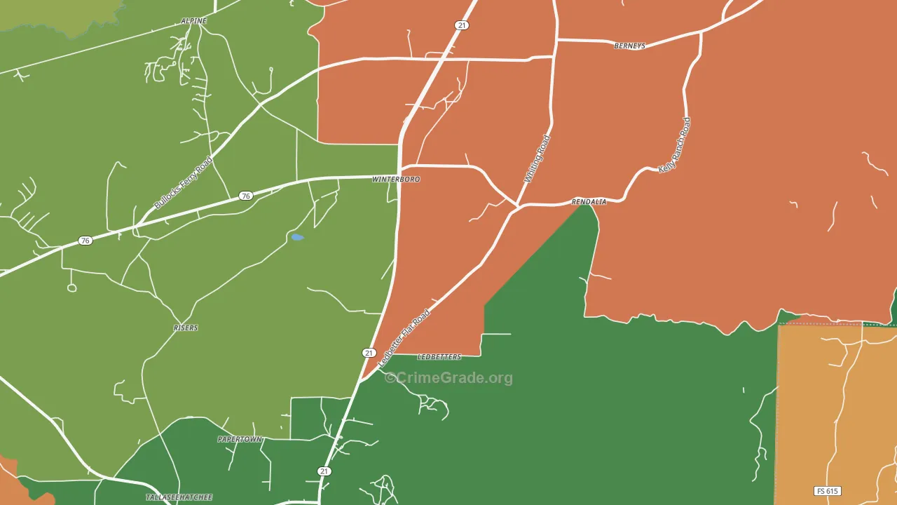 Winterboro, AL Map of Theft Rates