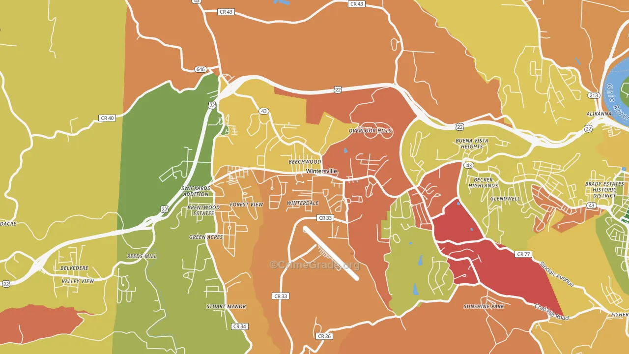 Wintersville, OH Map of Theft Rates