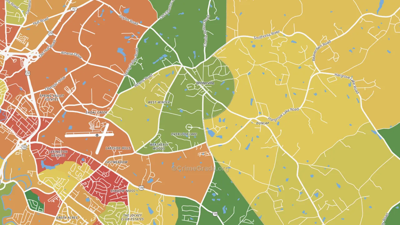 Winterville, GA Map of Theft Rates