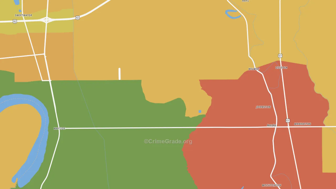 Winterville, MS Map of Theft Rates