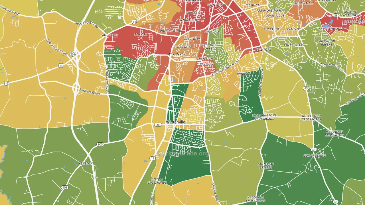 Winterville, NC Map of Theft Rates