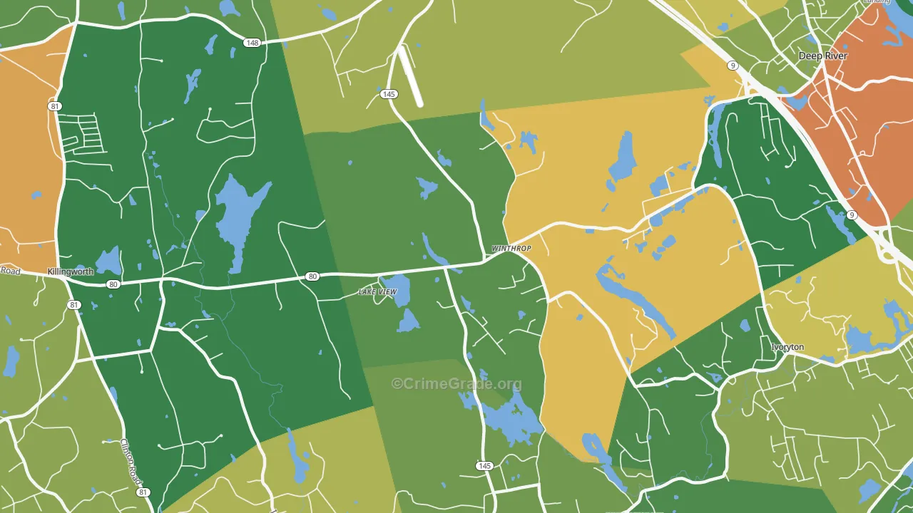 Winthrop, CT Map of Theft Rates