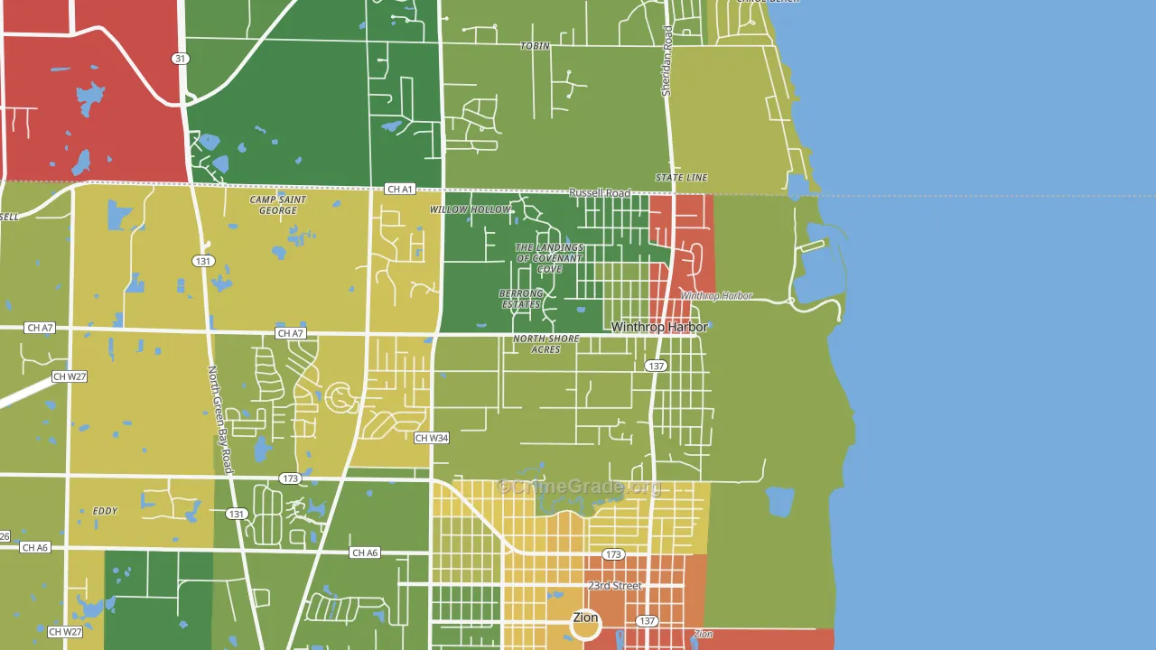 Winthrop Harbor, IL Map of Theft Rates