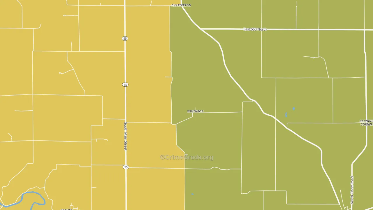 Winthrop, IN Map of Theft Rates