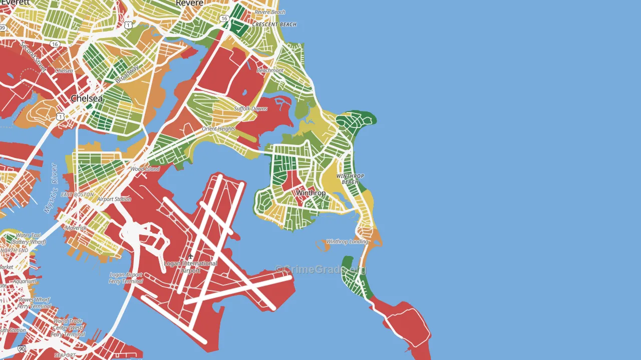 Winthrop Town, MA Map of Theft Rates