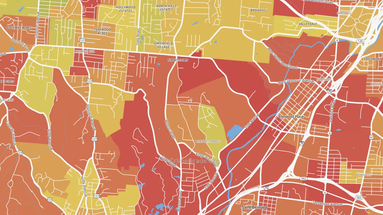 Winton Hills, Cincinnati, OH Map of Theft Rates