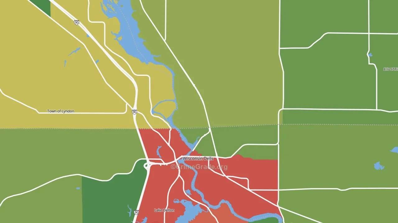Wisconsin Dells, WI Map of Theft Rates