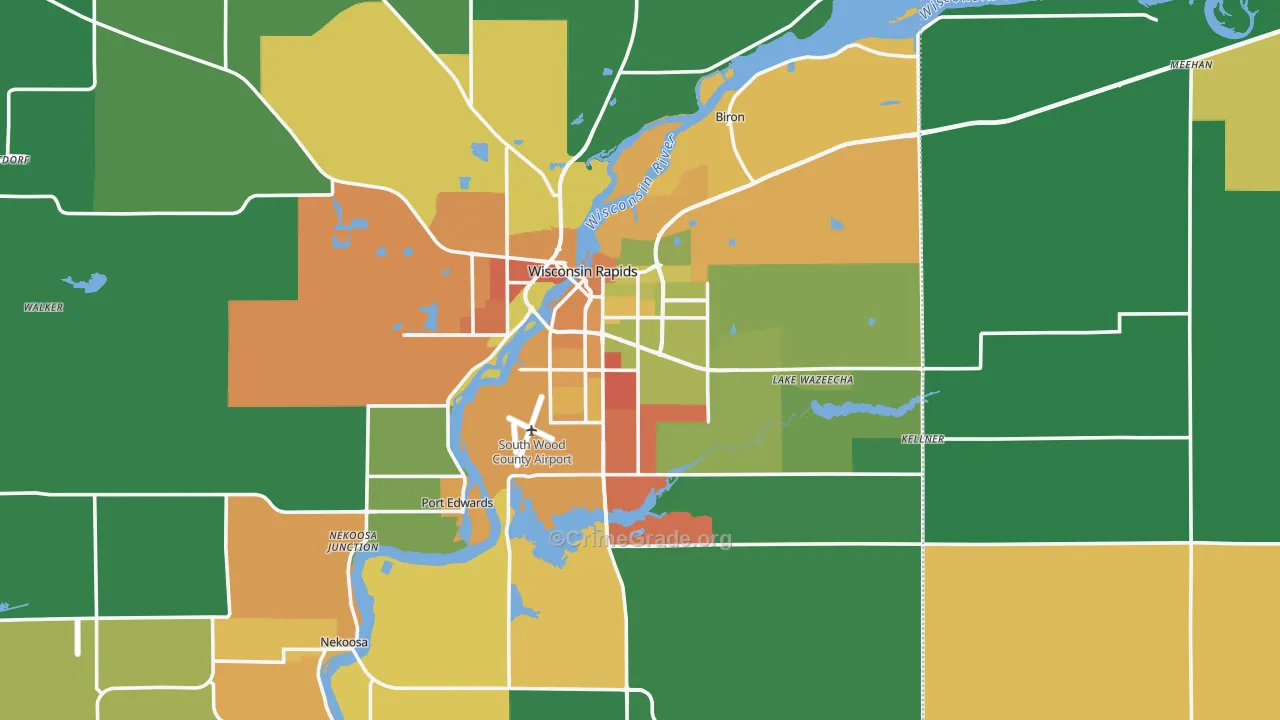 Wisconsin Rapids, WI Map of Theft Rates