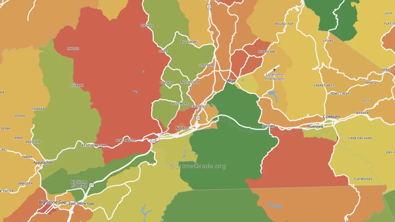 Wise County, VA Map of Theft Rates