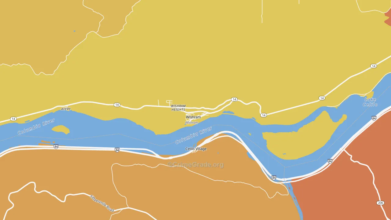 Wishram, WA Map of Theft Rates