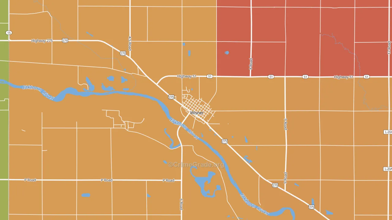 Wisner, NE Map of Theft Rates