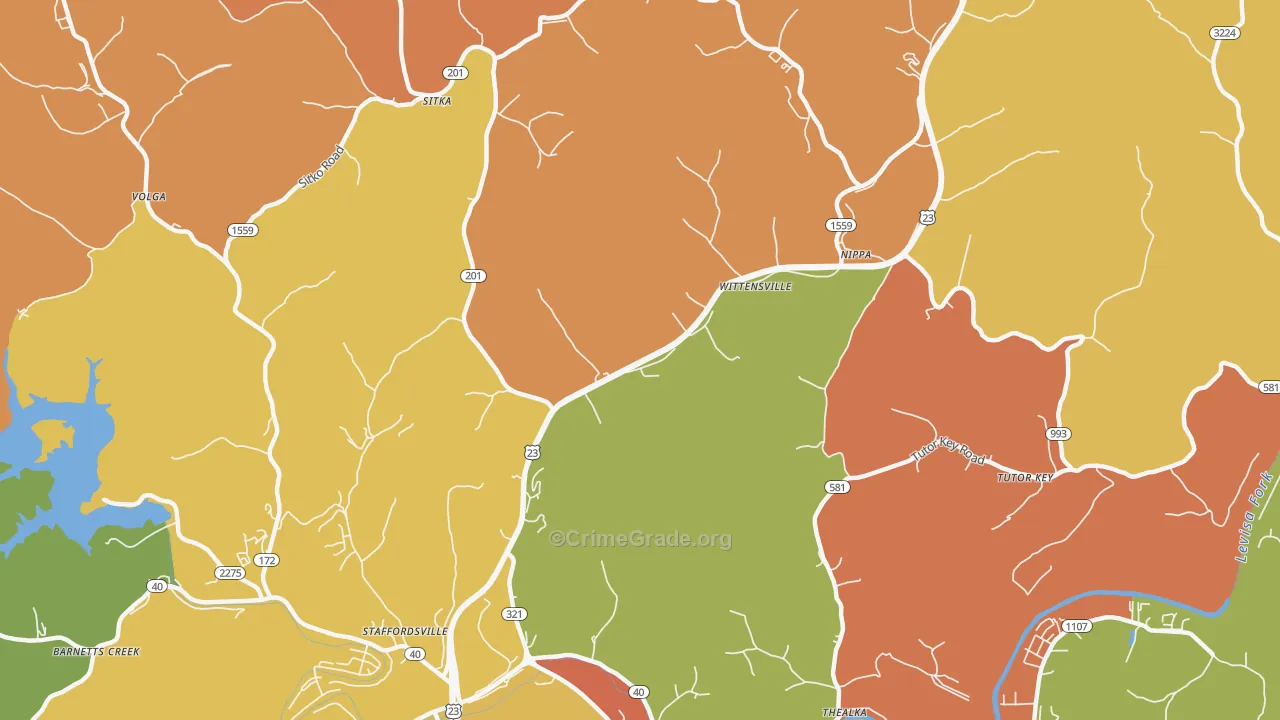 Wittensville, KY Map of Theft Rates