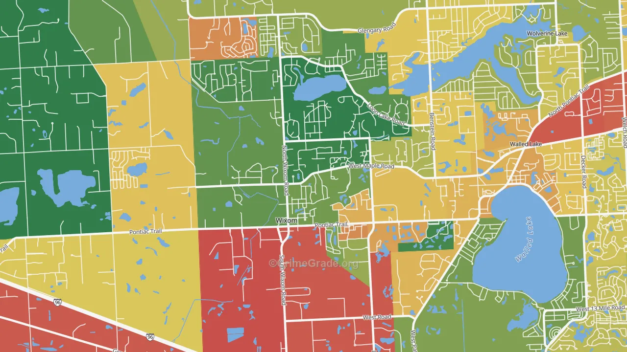 Wixom, MI Map of Theft Rates