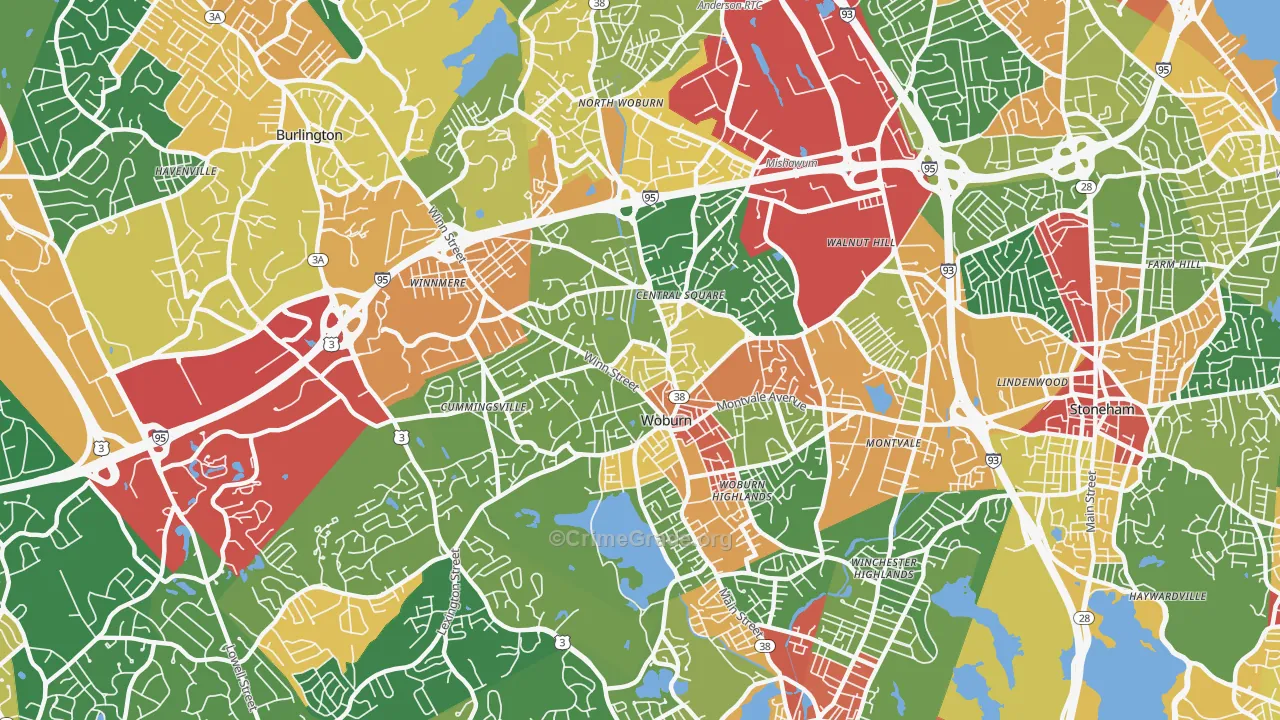 Woburn, MA Map of Theft Rates