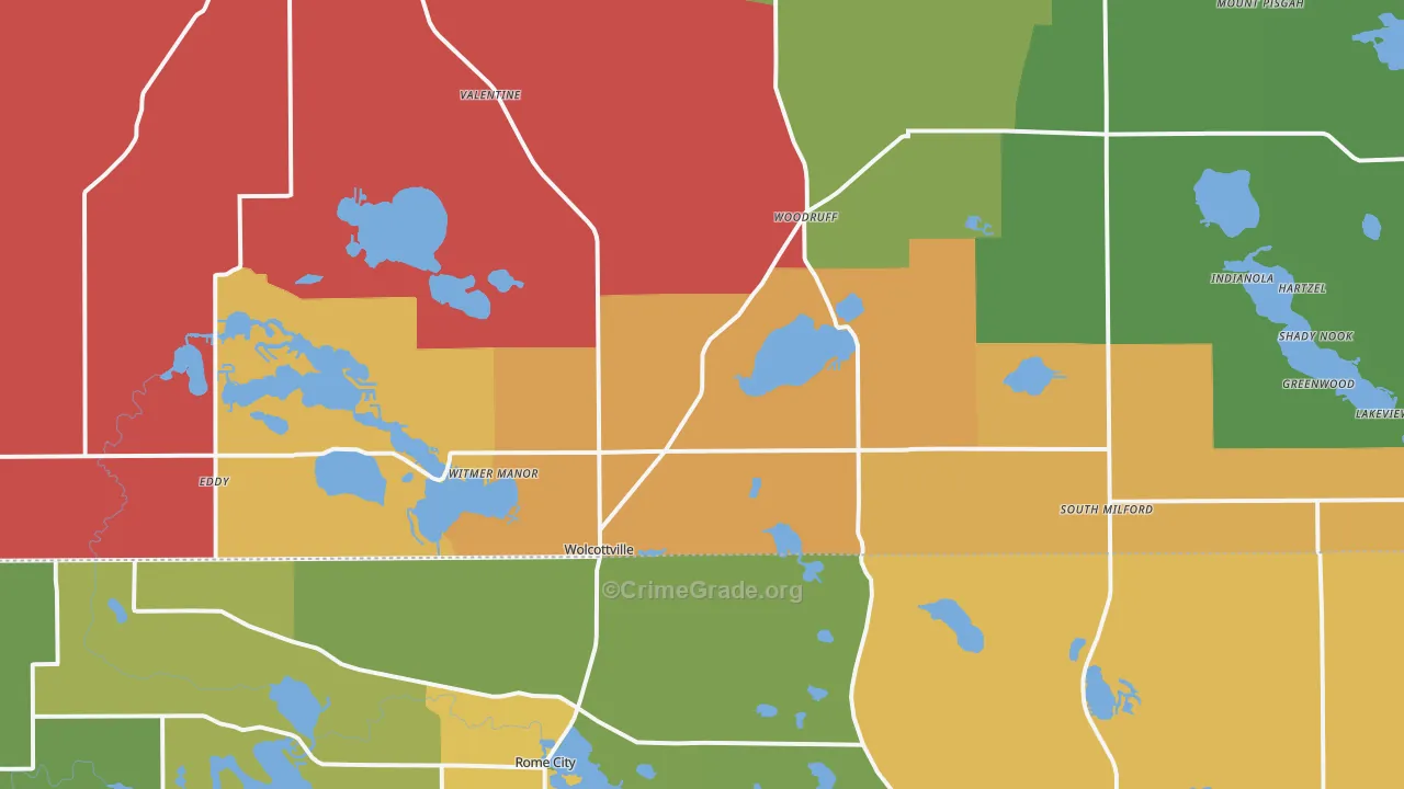 Wolcottville, IN Map of Theft Rates