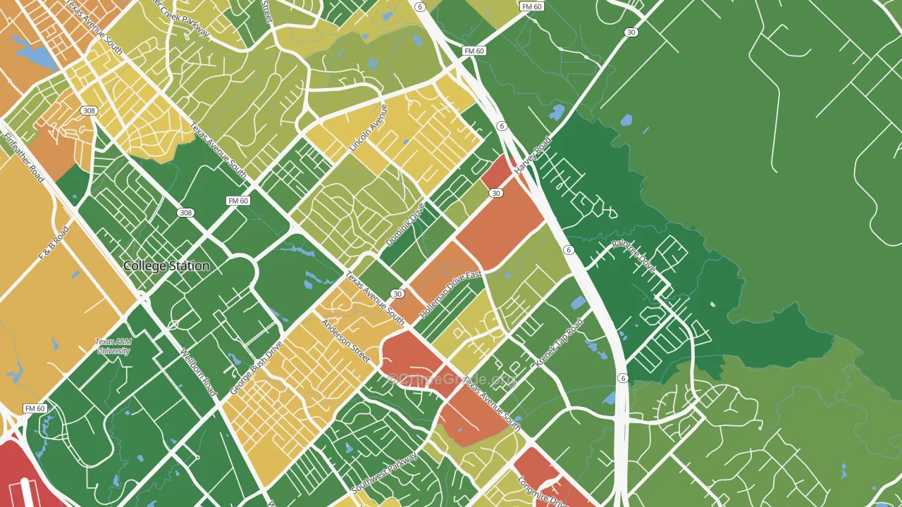 Wolf Pen Creek District, College Station, TX Map of Theft Rates