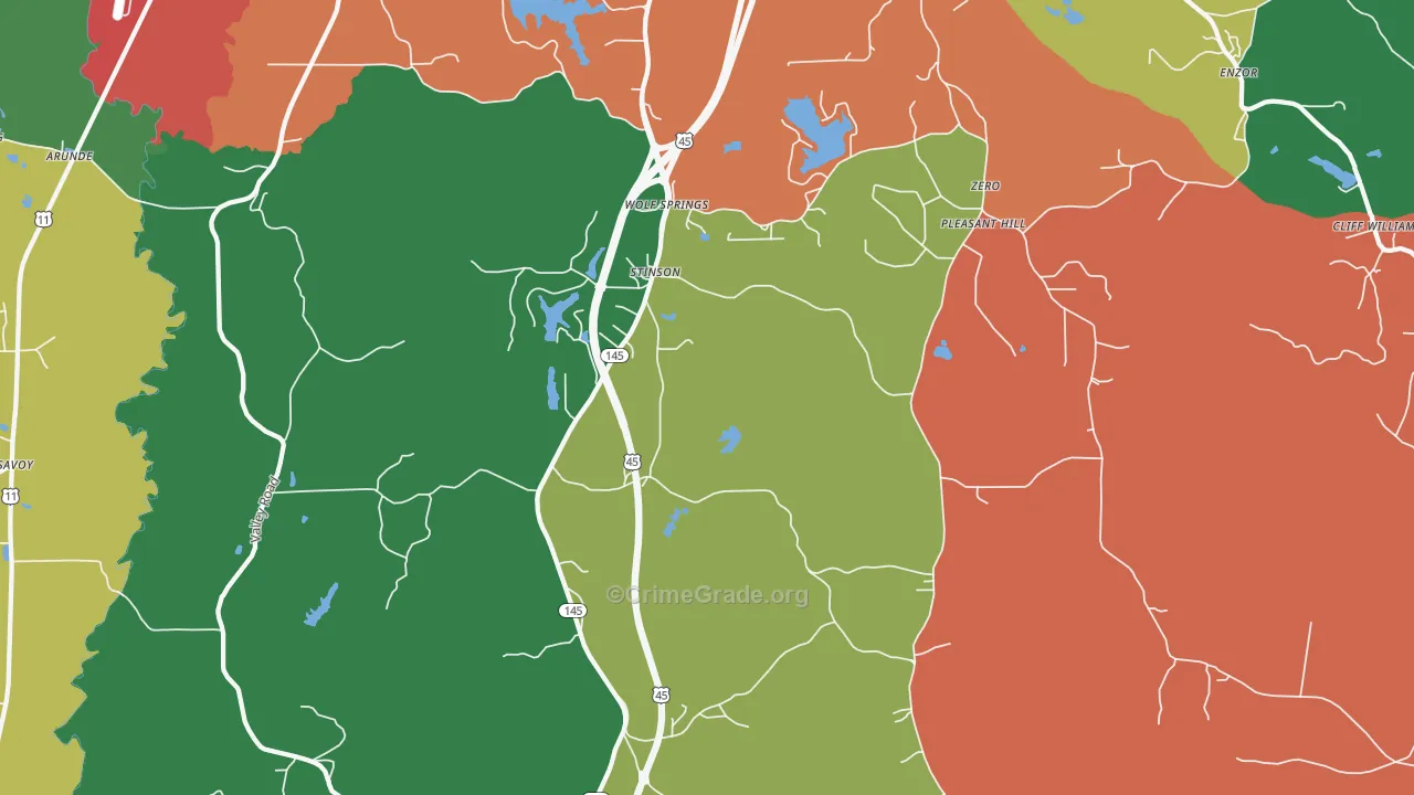 Wolf Springs, MS Map of Theft Rates