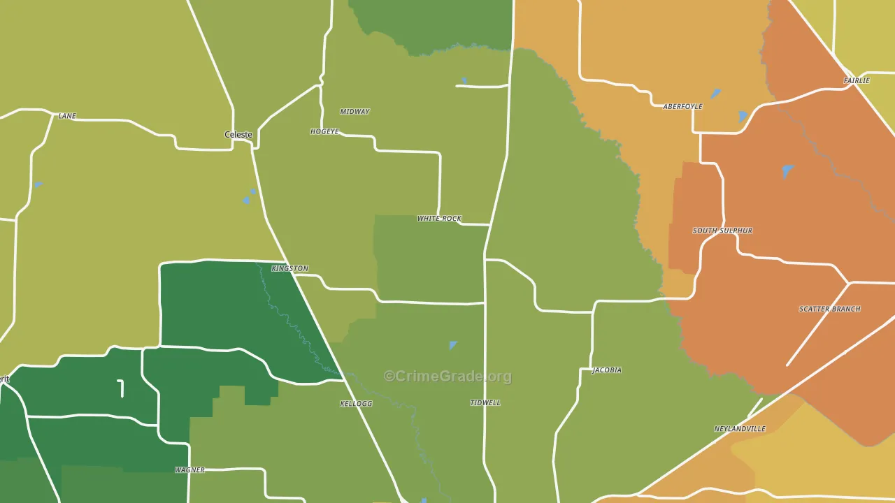 Wolfe City, TX Map of Theft Rates
