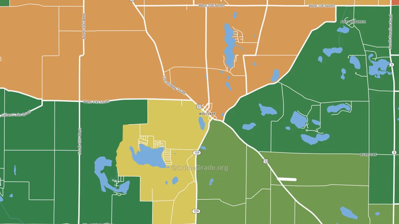 Wolflake, IN Map of Theft Rates