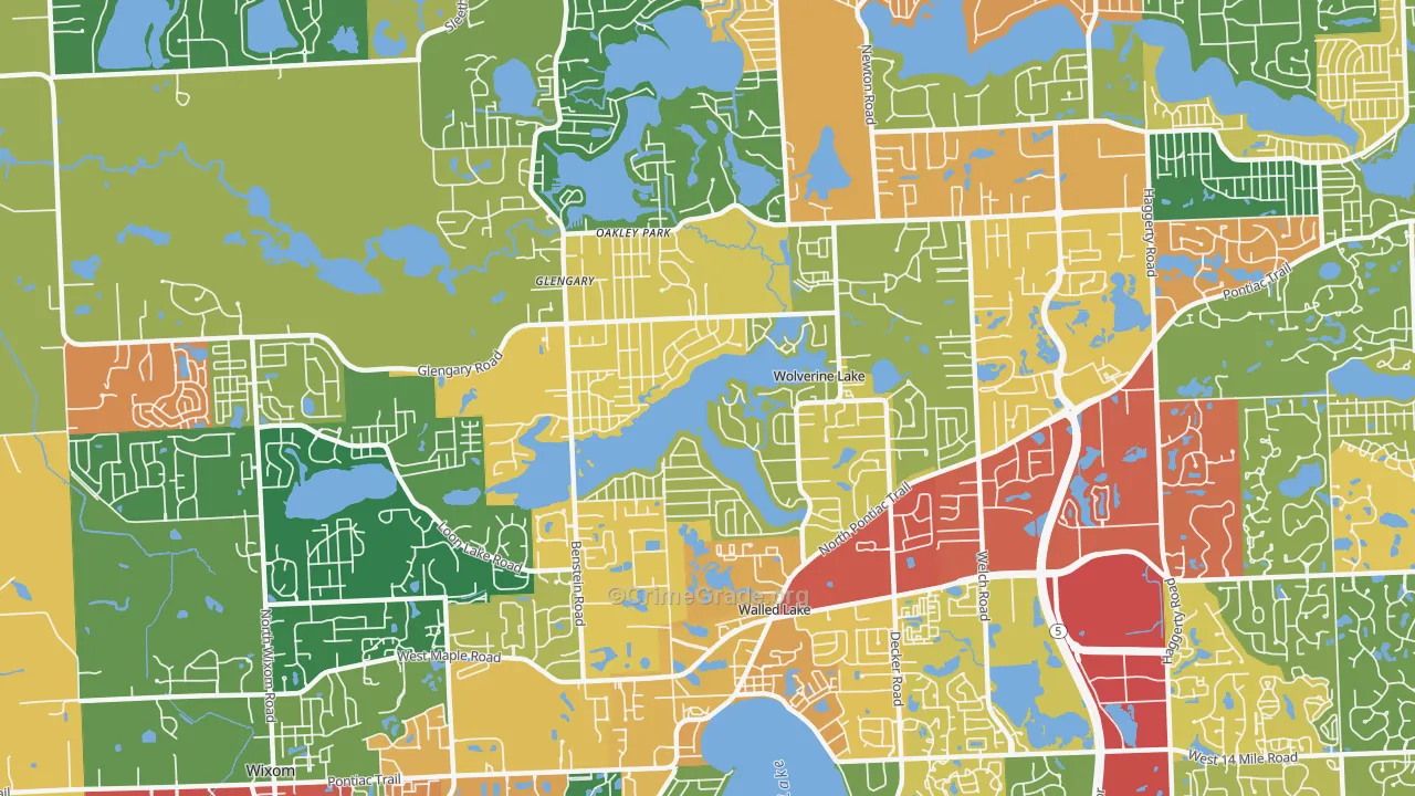 Wolverine Lake, MI Map of Theft Rates