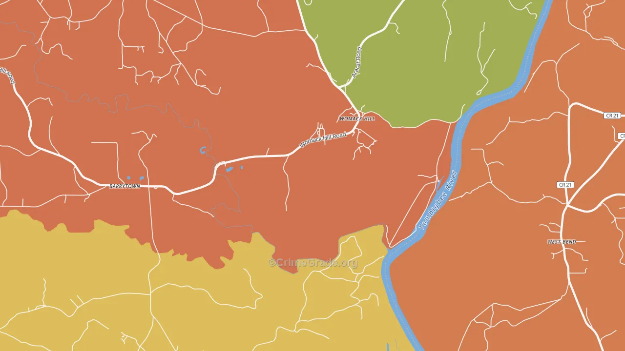 Womack Hill, AL Map of Theft Rates