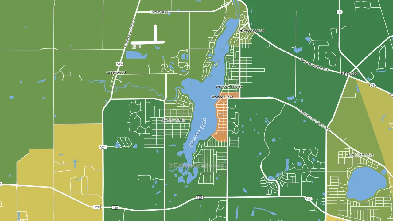 Wonder Lake, IL Map of Theft Rates