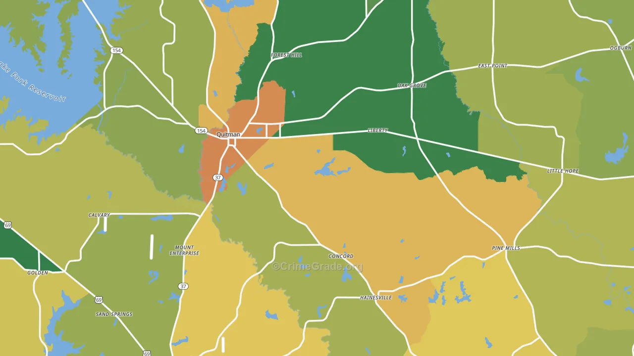 Wood County, TX Map of Theft Rates