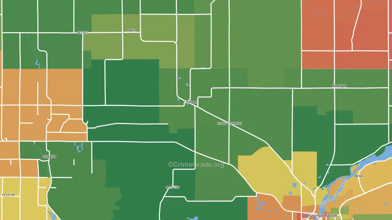 Wood County, WI Map of Theft Rates