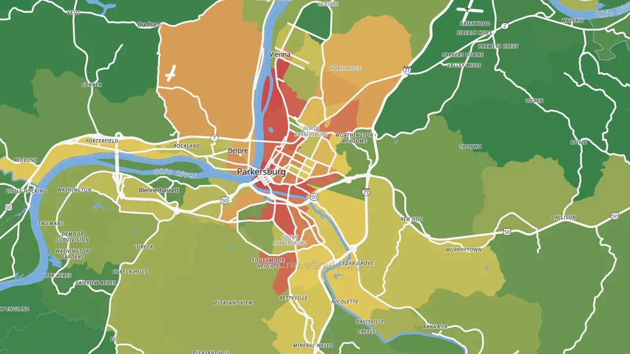 Wood County, WV Map of Theft Rates