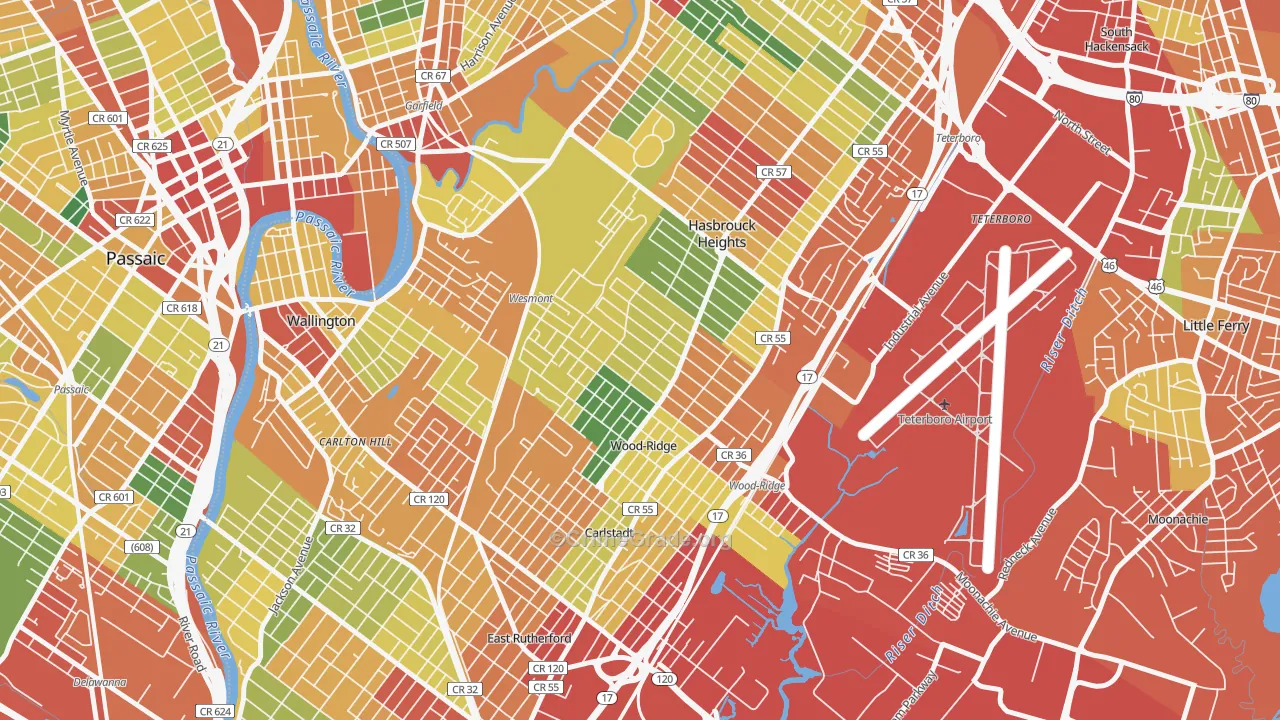 Wood-Ridge, NJ Map of Theft Rates
