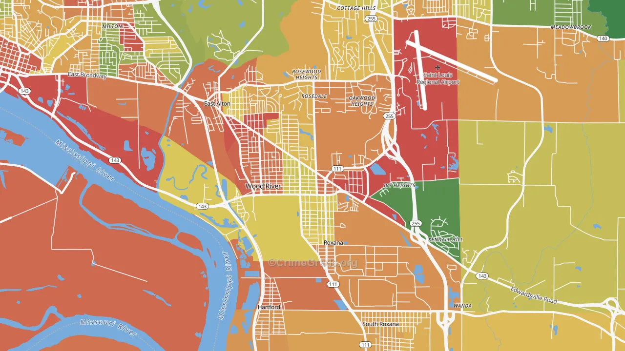 Wood River, IL Map of Theft Rates