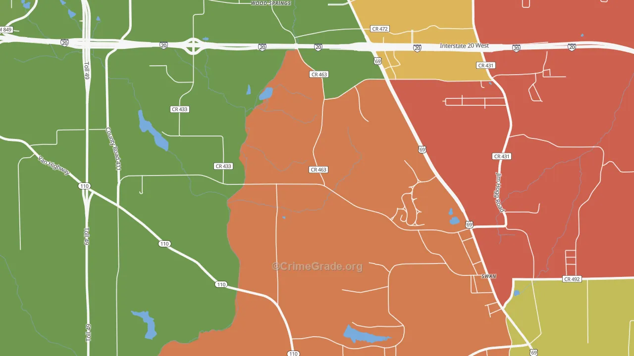 Wood Springs, TX Map of Theft Rates