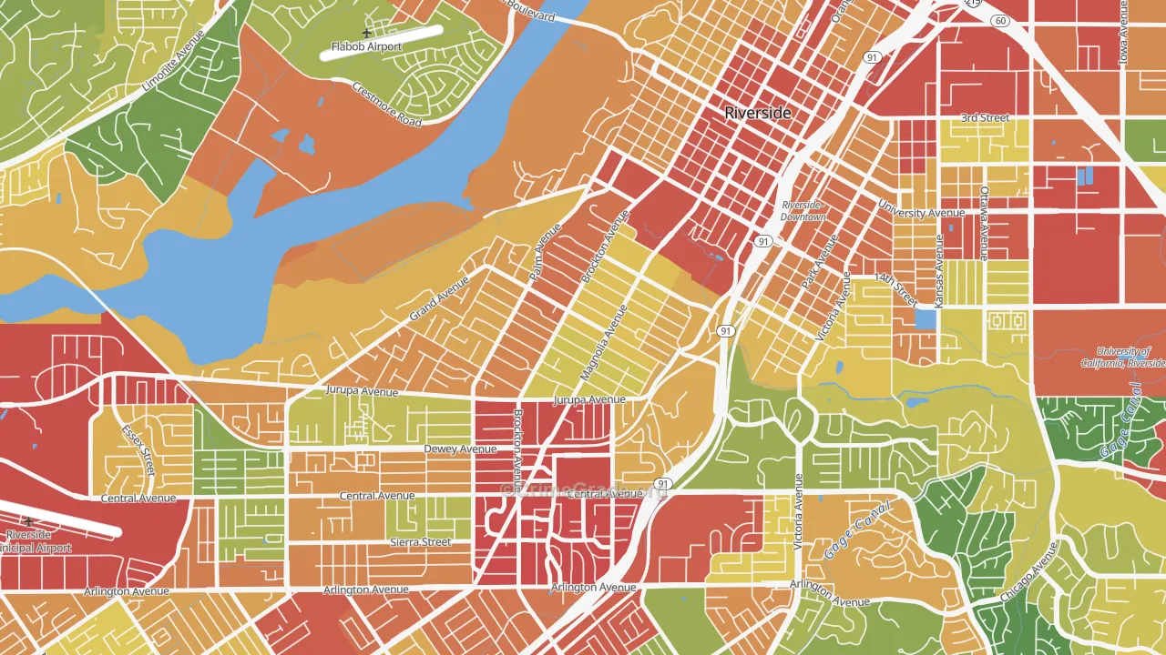 Wood Streets, Riverside, CA Map of Theft Rates